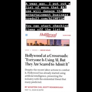 Justine Bateman Instagram - If you’d like to keep track in real time, you can find the #AI damage list here: credo23.com/AIINFILM