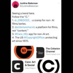 Justine Bateman Instagram – Trending logos for pro-human art. @_credo23_ @criterionchannel @cara_artists #USCopyrightOffice