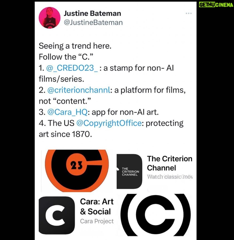Justine Bateman Instagram - Trending logos for pro-human art. @_credo23_ @criterionchannel @cara_artists #USCopyrightOffice