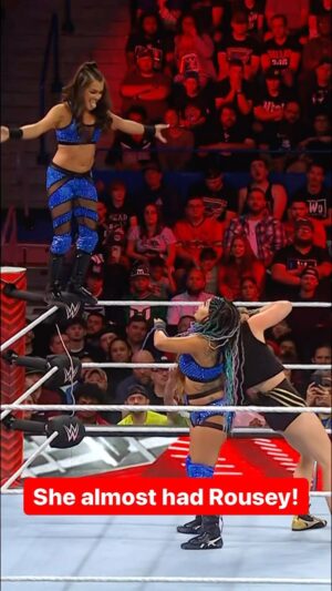 Kacy Catanzaro Instagram - WHAT A MOVE! @katana_wwe almost took out @rondarousey 🫢😳 #WWERaw