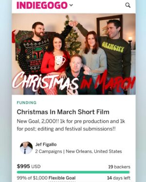 Kallee Brookes Instagram - We just reached our first goal of 1K for “Christmas in March!” Thank you for everyone who has contributed. We have a new goal of 2K. We need this extra 1k for post production. $500 for editing and $500 to be able to submit to film festivals! 🥳 #LFG 

#christmasinmarch #screamfest #nolafilmfestival #horrorcomedyfilm 

@thatgingeractor 
@ashley.landrieu 
@hinsonam 
@bewitchingbeautysfx 
@therealryanlabrato 
@yanaxxoox 
@bcfefie 
@buckywootmaster 
@jmjpee