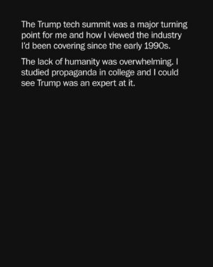 Kara Swisher Instagram - An exclusive excerpt from @KaraSwisher’s forthcoming “Burn Book: A Tech Love Story”:

As it turned out, it was capitalism after all.

If I had to pick the moment when it all went off the rails for the tech industry, I’d choose Saturday morning, Dec. 10, 2016, when I was at a farmers market considering some epic Meyer lemons with my oldest son, who liked to cook. It was there in the San Francisco sunshine that I got a tip: The crowned heads of Silicon Valley’s most powerful tech companies had been summoned to tromp into Manhattan’s Trump Tower and meet the man who had unexpectedly just been elected president and was the antithesis of all they supposedly represented.

“Skulk” was more like it. The only reason I was hearing about the tech summit was because one of tech’s top-tier players had not been invited because of his “liberal leanings” and “outspoken opposition” to President-elect Donald Trump. The outcast called me in a lather.

“Sucking up to that corpulent loser who never met a business he didn’t drive straight into a wall, it’s shameful,” he said. “Can you believe it? Can you believe it?”

After decades of covering the nascent internet industry from its birth, I could believe it.

🔗 Visit the link in the bio of @PostOpinions to read more.
✏️ Illustrations by @DougChayka.