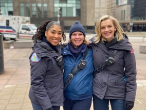 Kara Killmer Instagram - Had some fun causing trouble with these two icons; @adriyanrae and our fearless leader, Michelle Martinez. Michelle is the inspiration behind every badass paramedic move you see on @nbconechicago. She  has taught us all of the technical ins and outs of EMT protocol for the show and gives us insight into her every day life as a first responder/ super hero. She has legitimized the work we do on the show for 8 and a half years and when we’re not trying to make her proud, she makes us laugh! I love my ladies. 😝 @wolfentertainment
