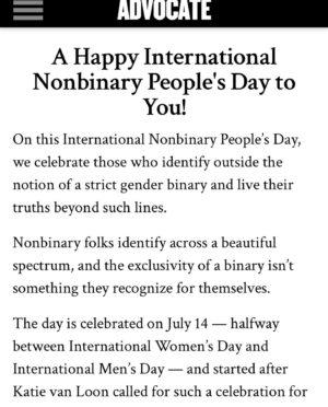 Kat Cunning Instagram - I love the company here. 
Just came across this stunning shout from @theadvocatemag 🙏

#proudtobenonbinary #nonbinary