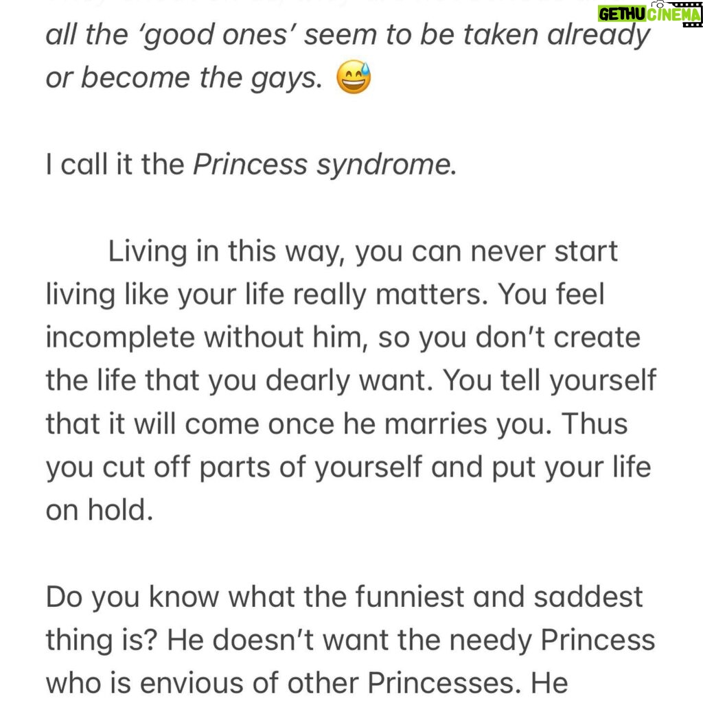 Kate Cast Instagram - We grown up in the fairytale of believing that we are a little princess 👸🏼 and one day, there will be the Prince Charming coming to rescue us. Think about Sleeping Beauty or Snow White who wait to be saved by the Prince. When we’re little, each of us secretly wants to be like them – beautiful, innocent, and in love. Each of us wants to be the Princess. When we grow up we dress up certain way, wear the makeup, play certain games to attract an attention of men, compete with other woman. We behave and do the things we think it’s good for us so we can be the best version of his ideal girlfriend. From romantic movies, we have learned that we should wait for Mr. Right. We all love to watch Pretty woman or Sex in the city over and over again. Every typical romantic movie ends with getting him and being a complete woman for the first time in life. Without him, we’re nothing. I don’t know if it’s just me but I have had enough of these manipulations telling us that there’s nothing more important in this world then getting the love of man. They cheat on us, they are not serious and all the ‘good ones’ seem to be taken already or become the gays. 😅 I call it the Princess syndrome. Living in this way, you can never start living like your life really matters. You feel incomplete without him, so you don’t create the life that you dearly want. You tell yourself that it will come once he marries you. Thus you cut off parts of yourself and put your life on hold. Do you know what the funniest and saddest thing is? He doesn’t want the needy Princess who is envious of other Princesses. He wants a real woman who enjoys herself and her life, regardless of whether he has arrived yet. But When you focus on yourself, your inner growth, and cultivating your beautiful heart, then miracles happen. Then you can have anything you want because only then you’re in alignment with the Universe. I believe that it’s time to drop this Princess Syndrome because it doesn’t serve you. It only makes you wait for something that is already within yourself. With love 💕 #spiritualbitch