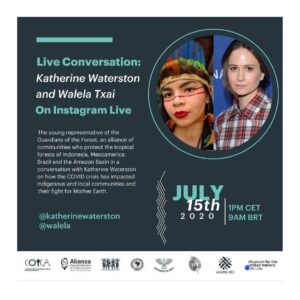 Katherine Waterston Instagram - So thrilled that I get to speak with @walela today. Tune in.

Walela is an activist of the Paiter Suruí people in Brazil. She is a counselor and member of the ethnic environmental association of Kanindé Defense. As a lawyer, she is a strategist for the public Defenders of the Rondonia Union, and a counselor of the State Council for the Rights of Children and Youth -CONEDCA. President of the Academic Law Center of the UNIR University. Walela’s work as an indigenous lawyer is key to the protection of ancient territories. She researches the tradition, culture and land connections of tribes in Brazil to fight for the recognition of their lands by the State.

Thank you @guardianesbos for connecting us.