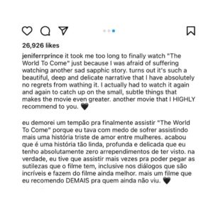 Katherine Waterston Instagram - THE WORLD TO COME is in theatres now 🇬🇧 
Thank you @jeniferrprince for this lovely message. 
@vanessa__kirby @fastvold @christopher__abbott @caseyaffleck