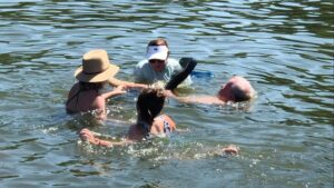 Kathleen Madigan Instagram - Even after 2 strokes he insisted on getting in the lake so, we threw him in. 

Their goddamn dog….we all love dogs but Jesus, Maggie doesn’t shut up. Luckily my parents are hard of hearing….

We are not 😇

#fathersday #happyfathersday #jack #jackelope #sunday