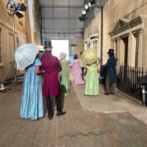 Kathryn Drysdale Instagram - Two  Badass Regency Businesswomen #bridgerton #bts #bridgertonseason2