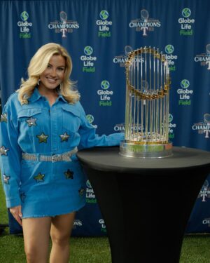 Kathryn Dunn Instagram - SMILE if you’re world series champs 😁🏆⚾️ 

🌟 use my code KATDUNN to get 20% off select home games this season! 🎟️ @rangers