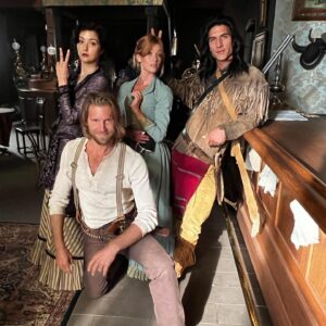 Katie Findlay Instagram - ⁣Hello! Tonight is episode 11 in Independence and I love my friends (except Justin and Lawrence who are nightmares).⠀
⠀
This episode is super westerny, lightly touches on the horror show of colonial expansion and also we throw someone through a window. It’s not me, they said no. My suit is too nice. (one of these pictures is from episode 4, take the internet away from me) 
⠀
⠀
@thecwwalkerindependence 9/8C on the CW. @thecw @cbstvstudios