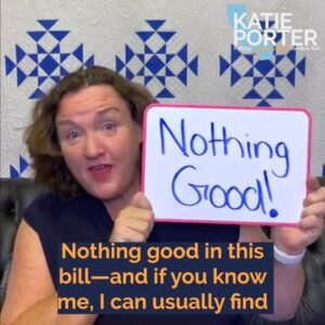 Katie Porter Instagram - Last week, House Republicans passed a bill that would slash funding for @usinterior by 35%—the same agency that keeps our water and air clean, national parks open, and polluters in check.

This bill means nothing good for Americans. Watch me explain 👇