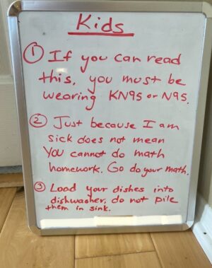 Katie Porter Instagram - Today, I tested positive for COVID-19. I was exposed at work here in CA. I’ll vote proxy this week rather than travel to D.C. I have the usual symptoms, especially a sore throat, so I’m communicating via text—and whiteboard!