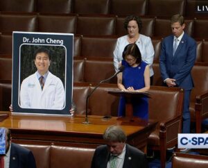 Katie Porter Instagram - Dr. John Cheng undoubtedly saved lives when he charged a shooter at his mother's church this past Sunday. Today, I joined my Orange County colleagues for a moment of silence on the House floor to honor Dr. Cheng's life, legacy, and sacrifice.