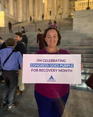Katie Porter Instagram - In September, we raise awareness for the 22 million Americans in recovery and those still struggling. I'm proud the House passed my bill to send health professionals when 911 is called for someone experiencing a substance use crisis. #CongressGoesPurple #NationalRecoveryMonth