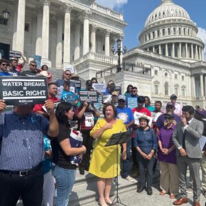 Katie Porter Instagram - With climate change, Americans are facing record high temperatures on the job—but there is still no federal guarantee of water breaks for workers in excessive heat. I joined @repcasar to call on @potus to fast track these critical protections.