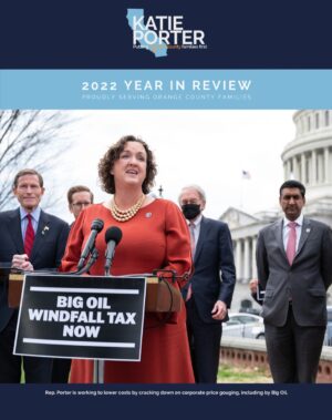 Katie Porter Instagram - I'm eager to continue our office's work in the 118th Congress... whenever it officially begins. As I sit in the House chamber, I'm thinking about all that our team got done in 2022.

Read about our wins, including 5️⃣ of my bills that were signed into law. Link in bio!