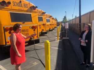 Katie Porter Instagram - I have long spoken up about how clean school buses save taxpayer dollars, improve student performance, and protect our communities’ health. Thanks to the Bipartisan Infrastructure Law, @epagov is investing another $1B to electrify bus fleets—including right here in Orange County.

I’m proud to secure this assistance to keep our community healthy, but California still isn’t getting our fair share of federal help—despite educating nearly one in eight American students. I introduced a bill to get rid of this limitation.