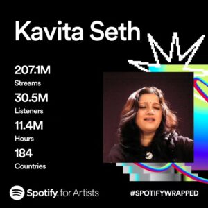 Kavita Seth Instagram - #SpotifyWrapped aagaya hai aur chaar chaand laga gaya hai! Thank you everyone for giving me and my songs so much love! So much more coming very soon ❤️
@spotifyindia @bandbaaja @tulikamehrotra @parachoksikal