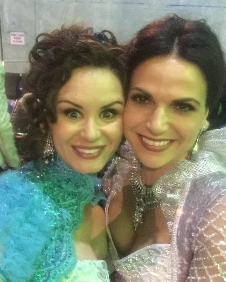 Keegan Connor Tracy Instagram - The Blue Fairy (also the Queen of Auradon) and The Evil Queen (Queen of the Evil Regals) on the last day of #onceuponatime. That’s a lot of magic in one photo! @lanaparrilla @onceabc #once #ouat #throwbackthursday #actor #setlife #missit #descendants #belle