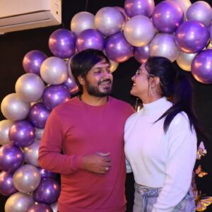 Keerthi Bhat Instagram - I Never thought anyone would ever makes me smile . laugh,and capture my heart  as fast as u have.,💗 Thank you  @its_vijay_karthek  mamma for this( 100 days  anniversary of engagement) beautiful suprise......i know ur not well but still u ...🥲. thank you so much and ofcourse I love u💗 U made my day special.Im so glad to have u💞 Thank you for coming my life🥰

Location:@bingetown_in

#couplegoals #keeka #100daysengaged💍 #happyanniversary❤️ loveumamma💞