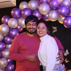 Keerthi Bhat Instagram - I Never thought anyone would ever makes me smile . laugh,and capture my heart  as fast as u have.,💗 Thank you  @its_vijay_karthek  mamma for this( 100 days  anniversary of engagement) beautiful suprise......i know ur not well but still u ...🥲. thank you so much and ofcourse I love u💗 U made my day special.Im so glad to have u💞 Thank you for coming my life🥰

Location:@bingetown_in

#couplegoals #keeka #100daysengaged💍 #happyanniversary❤️ loveumamma💞