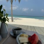 Kelly Helard Instagram - Les vacances c’est aussi pour moi la nourriture 🍲 Je goutte à tout et avec une vue exceptionnelle matin et soir au bord de la plage 🏝️ Et midi cela dépend mais là c’était en chambre sur l’eau !! #maldives #paradise