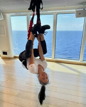 Kelly Hu Instagram - First bungee class.  Should NOT have eaten before this. Damn all that free vegan food. 🤢 Still had super fun tho!
@virginvoyages @WPTvoyage @wptglobal @worldpokertour