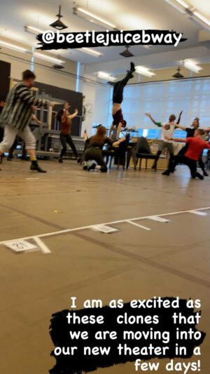 Kerry Butler Instagram - How about this @connorga choreography!!! @bboymateo jumping off the table!  @theryanbreslin and @commodore.primous spinning!  And the amazing @elizabethteeterofficial  Can’t wait for you all to see the magic on stage!  @beetlejuicebway