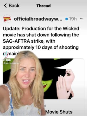 Kerry Butler Instagram - So if you care to find them look to the picket line #wickedmovie #broadway #fyp #sagaftrastrong  #defyinggravity - FYI this strike is not for the wealthy movie stars.  Most sag aftra members - 87% make less than $26,000 a year and can’t afford health care.  The strike is for them.