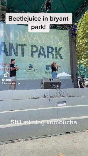 Kerry Butler Instagram - We had a great time performing @beetlejuicebway in bryant park.  Thank you @thebroadwaywiz for this video!  #stillmimingkombucha @davidsjosefsberg also I am doing an instagram takeover of beetlejuicebway today!  #broadway #beetlejuicemusical