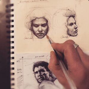 Kestie Morassi Instagram - Honoured to be working with this mesmerising artist @kyletorneyart 
His initial penned sketches......