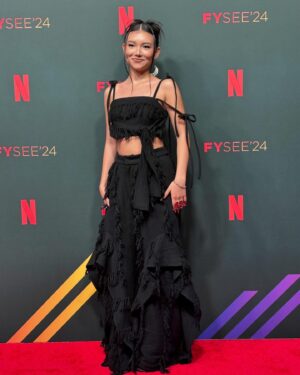 Kiawentiio Instagram - thank you for having us #fyseenetflix !!
it was a pleasure meeting yall 🫶

Look #1
Styled by @tierraalysia
Wearing @vividusrunway
Earrings: @xootsk 
Shoes @buffaloshoes
MUA @jasminws 
Hair by @tishaannthimpson

Look #2
Wearing @josh_tafoya_ 
Earrings: @coppercanoewoman 
Boots: @windsorsmith 
MUA @jasminws
Hair by @tishaannthompson