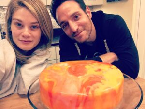 Kim Matula Instagram - we made a mirror glaze cake! 🌅And we used agar agar instead of gelatin 💁🏼‍♀️ #vegetarianrecipes