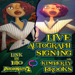 Kimberly Brooks Instagram - Hey, Psychonauts 2 fans! THIS SATURDAY at 1pm PST, Join us for a live signing! Link in bio! #streamily #psychonauts2 #baftagamesawards