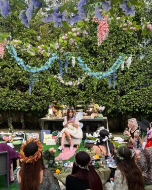 Kimberly Daugherty Instagram - Had the best time celebrating my beautiful sister and bride-to-be @astylepixie the last two weekends. She’s the most magical human and the showers were only fitting. Thank you @luckyplum for creating such beautiful tables and delicious desserts. Also finally got to wear my @nadinemerabi dress after two years of pandemic.