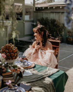 Kimberly Daugherty Instagram - Had the best time celebrating my beautiful sister and bride-to-be @astylepixie the last two weekends. She’s the most magical human and the showers were only fitting. Thank you @luckyplum for creating such beautiful tables and delicious desserts. Also finally got to wear my @nadinemerabi dress after two years of pandemic.