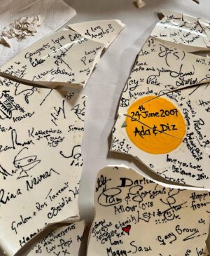 Kirsten Ramsay Instagram - Wonderful to work on this shattered piece of family history.

Amanda Rayner, daughter of the famous agony Aunt Claire, brought in the smashed remains of her parents Golden Wedding Anniversary plate. 

Having been displayed in the heart of the family home for several years, it was accidentally broken.

I had the pleasure of bringing all the fragments back together, enabling Amanda to once again read the precious and heartfelt messages from friends and family.

#therepairshop #repair #restoration #bbc 
#conservation #conservatorsofinstagram 
#ceramics #ceramicrestoration 
#ceramicconservation #kirstenramsay
@therepairshoptv