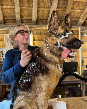 Kirsten Ramsay Instagram - Lovely to see John and his ceramic German Shepherd dog, Belka.

This project proved tricky to dismantle, the dog was made of a glazed earthenware and as such a soft body with a glassy, glazed finish that would have been easy to chip.

With patience and past experience to call upon, the previous repair eventually came apart, allowing me to move forward and complete the restoration.
 
John’s reaction was priceless, the connection he felt for Belka linking him to all the working dogs he had shared his police career with.

@therepairshoptv 
#therepairshop  #bbc  #restoration #repair
#ceramic #earthenware #conservation #dog 
#dogsofinstagram #germanshepherd 
#policedog #policedogs #policedogsofinstagram 
#glazedceramic #glazedceramics 
#kirstenramsay