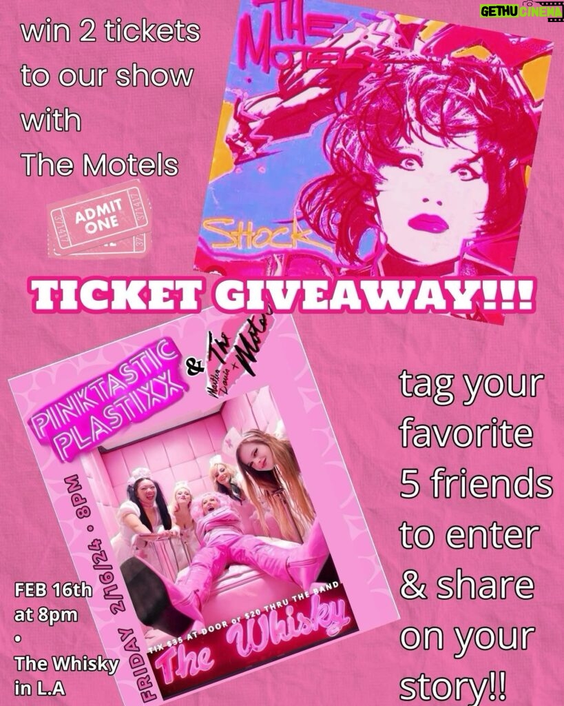 Kitten Kay Sera Instagram - 𝗧𝗜𝗖𝗞𝗘𝗧 𝗚𝗜𝗩𝗘𝗔𝗪𝗔𝗬 𝗖𝗢𝗡𝗧𝗘𝗦𝗧💗🎟️🎟️ @pinktasticplastixx with THE MOTELS - tag 5 friends •like this post •& share on your story to win!! Travel not included• in no way affiliated with Instagram•THIS EVENT IS EXPECTED TO SELL OUT! Contest ends FEB 7th. no entry limit. (concert details Feb 16 2024 at The Whisky a gogo 8pm) 📷 by @mochi.ballz