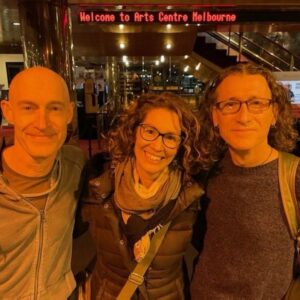 Kitty Flanagan Instagram - Is this A: Me and the Umbilical Brothers outside the Arts Centre after their incredible new show The Distraction. Or B: Me and my twin sister being photo bombed by some random bald guy. Vote now. 😻x