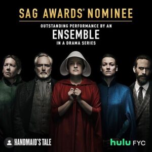 Kristen Gutoskie Instagram - Riding some big red coattails today, so very humbled and thankful to get to stand beside this incredible group of artists. Thank you @sagawards for the ensemble nomination. HUGE congrats team @handmaidsonhulu and all nominees !! Inspired by you all @amandabrugel @elisabethmossofficial @yvonnestrahovski @ashleighlathrop @madbrew @maxminghella @bradleywhitford @bahiabahia @neeenze @whododatlikedat #anndowd #josephfiennes #alexisbledel @otfagbenle