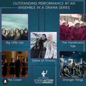 Kristen Gutoskie Instagram - Riding some big red coattails today, so very humbled and thankful to get to stand beside this incredible group of artists. Thank you @sagawards for the ensemble nomination. HUGE congrats team @handmaidsonhulu and all nominees !! Inspired by you all @amandabrugel @elisabethmossofficial @yvonnestrahovski @ashleighlathrop @madbrew @maxminghella @bradleywhitford @bahiabahia @neeenze @whododatlikedat #anndowd #josephfiennes #alexisbledel @otfagbenle