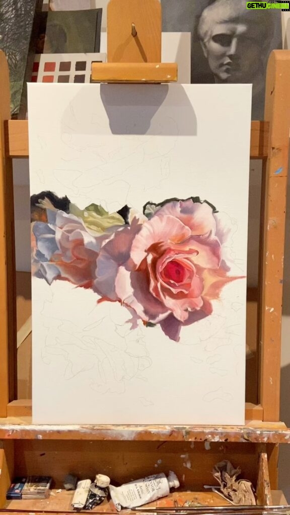 Kristin Bauer Instagram - I Signed it so it’s done! Very soon I’ll have some news about my new Art Store Front offering my art! A 40 year dream. #dream #artheals #painter #oilpainting #oilpainting #roses #rosepainting #artist