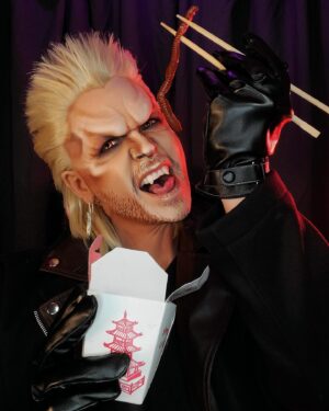 Landon Cider Instagram - How’re those maggots, Michael?
Having so much fun performing my new David from “Lost Boys” cosplay! It’s not a Halloween season if I don’t DESTROY my skin with bald caps & prosthetics 😂🤷‍♂️
.
Hair from @ardawigs using the Morpheus Classic in Titanium blonde
Gaearring by “thekidinside” on Etsy
.
My next post will include a calendar of all the cities I’m heading to for the next couple weeks and I might be near YOU, so keep an eye out!
.
.
#lostboys #80shorror #vampire #dragking #dragqueen #dragula #cosplay #halloween