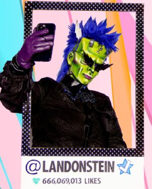 Landon Cider Instagram - Social Media Monster-Do it for the ‘gram!
Newest episode drops today where my runway look celebrates the comfort of at-home-drag & only having to dress for what fits in the frame :)
Hair from @ardawigs styled by me (with guidance from @wigzaddy )
Prosthetic forehead & earring sculpted by me.
Wearing my Dragula jewels by @fiercejewels_official