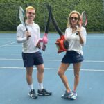 Lara Spencer Instagram - My partner and I like to coordinate our outfits..and our power tools. Court still a little wet but those puddles.....didn't stand a chance.