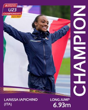 Larissa Iapichino Instagram - 6.93m in the first attempt 🤯

Larissa Iapichino 🇮🇹 brings home the long jump gold 🤭 with equalled European lead 🤌

📸 @zlta.bunda 

#Espoo2023 #athletics #trackandfield #yoursportforlife