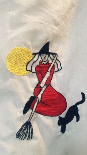 Laura White Instagram - Embroidering a tote bag ✨
.
.
#embroidery #sewing #illustration #illustrated #womeninart #witch #magic #process #artprocess #processvideo #makingof #bts #crafts #artwork
