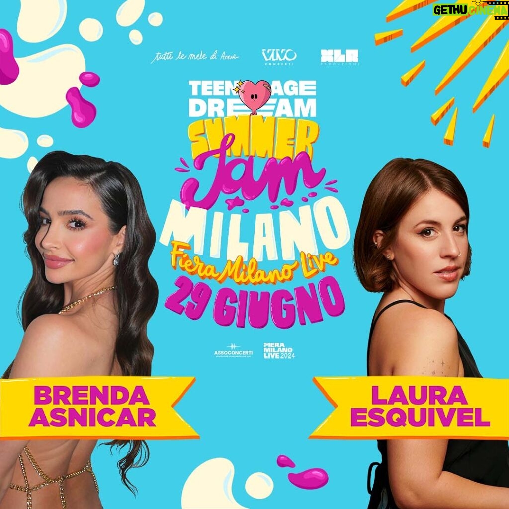 Laura Esquivel Instagram - 😱 BRENDA ASNICAR E LAURA ESQUIVEL - LA REUNION 😱 Carissimi dreamers, vi avevamo promesso sorprese incredibili per la nostra Summer Jam del 29 giugno a Milano e siamo stati di parola 😏 Dopo sedici lunghi anni, Brenda e Laura sono pronte a tornare sullo stesso palco per la reunion che tutti stavamo aspettando 🥹 E se questo fosse poco, vi avvertiamo già che potrete godervi ANCHE lo show solista di entrambe, cioè dai, cosa potevamo fare di più?! 🤷🏼‍♀️ Quindi, ricapitoliamo: 📆 29 giugno 2024 📍 Milano Fiera Live ⏰ Apertura porte 17:00 🕺🏻 Inizio spettacoli 18:00 🛏️ Chiusura 00:00 🎟️ Biglietti disponibili su Ticketone e Ticketsms Le sorprese e gli ospiti non finiscono qui, stay tuned!!! 🚨 Ci vediamo lì? Ci vediamo lì. ✨